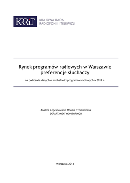 Rynek Programów Radiowych W Warszawie Preferencje Słuchaczy