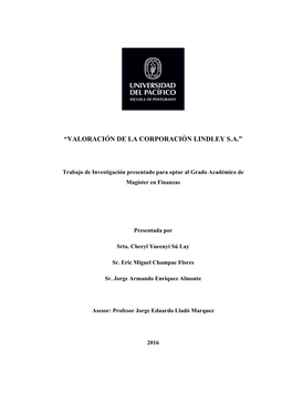 Valoración De La Corporación Lindley S.A.”