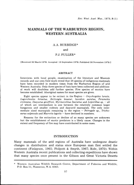 Mammals of the Warburton Region, Western Australia