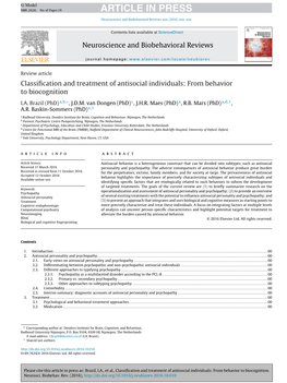 Classification and Treatment of Antisocial Individuals: from Behavior to Biocognition