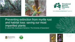 Myrtle Rust and Habitat Loss: Saving Our Most Imperilled Plants Dr Jarrah Wills, Queensland Herbarium, the University of Queensland Myrtle Rust: What Is It?