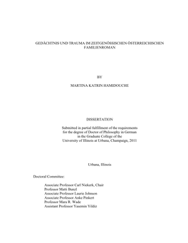 Gedächtnis Und Trauma Im Zeitgenössischen Österreichischen Familienroman