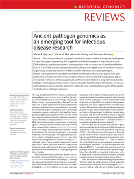 Ancient Pathogen Genomics As an Emerging Tool for Infectious Disease Research