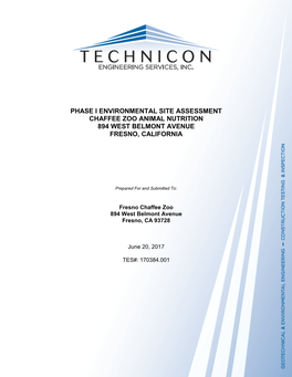 Phase I Environmental Site Assessment Chaffee Zoo Animal Nutrition 894 West Belmont Avenue Fresno, California