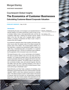 Counterpoint Global Insights the Economics of Customer Businesses Calculating Customer-Based Corporate Valuation