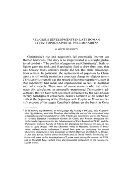 Religious Developments in Late Roman Lycia: Topographical Preliminaries*