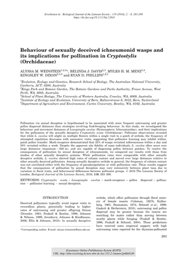 Behaviour of Sexually Deceived Ichneumonid Wasps and Its Implications for Pollination in Cryptostylis (Orchidaceae)