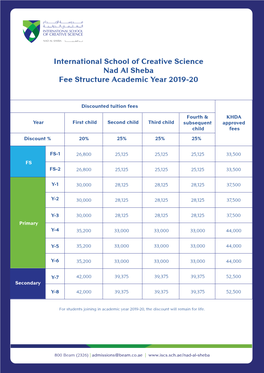 ISCS NAS Fee Structure 2019-20