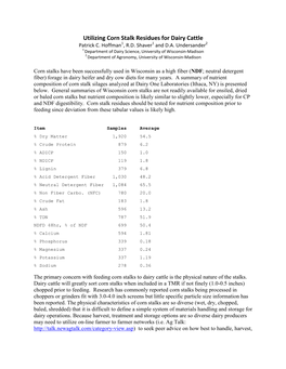 Utilizing Corn Stalk Residues for Dairy Cattle Patrick C