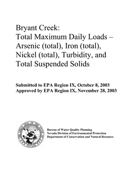 Bryant Creek: Total Maximum Daily Loads – Arsenic (Total), Iron (Total), Nickel (Total), Turbidity, and Total Suspended Solids