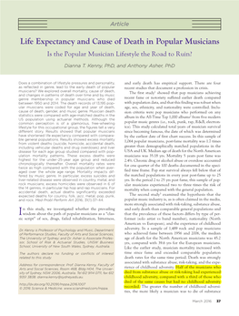 Life Expectancy and Cause of Death in Popular Musicians Is the Popular Musician Lifestyle the Road to Ruin?