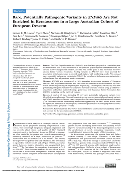 Rare, Potentially Pathogenic Variants in ZNF469 Are Not Enriched in Keratoconus in a Large Australian Cohort of European Descent