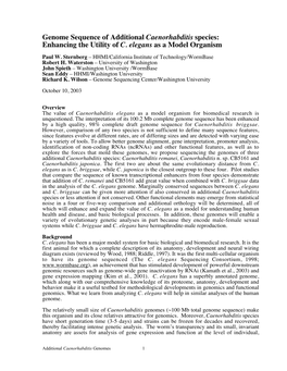 Genome Sequence of Additional Caenorhabditis Species: Enhancing the Utility of C