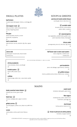 Maritana Menu