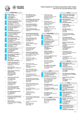 Panel Hospital for In-Patient Guarantee Letter Facility