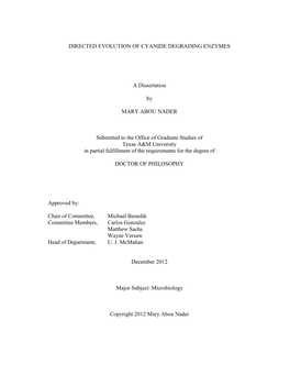 Directed Evolution of Cyanide Degrading Enzymes