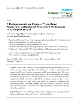 A Photogrammetric and Computer Vision-Based Approach for Automated 3D Architectural Modeling and Its Typological Analysis