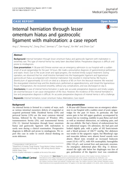 Internal Herniation Through Lesser Omentum Hiatus and Gastrocolic