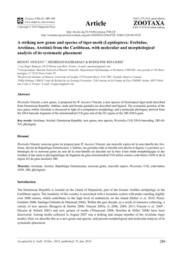 Lepidoptera: Erebidae, Arctiinae, Arctiini) from the Caribbean, with Molecular and Morphological Analysis of Its Systematic Placement