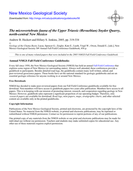 The Microvertebrate Fauna of the Upper Triassic (Revueltian) Snyder Quarry, North-Central New Mexico Andrew B