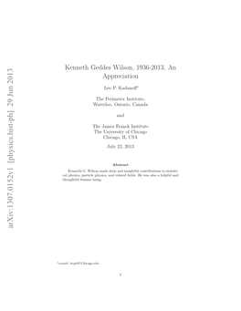 Kenneth Geddes Wilson, 1936-2013, an Appreciation
