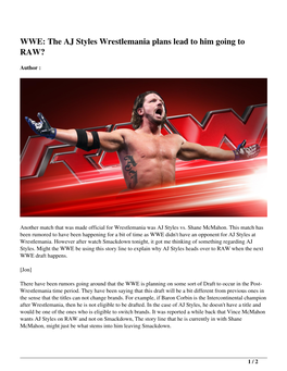 WWE: the AJ Styles Wrestlemania Plans Lead to Him Going to RAW?