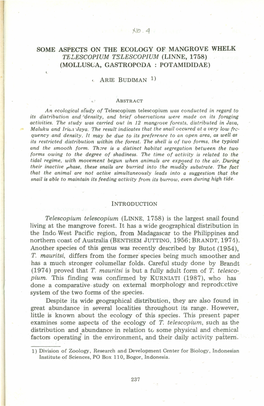 SOME ASPECTS on the ECOLOGY of MANGROVE WHELK TELESCOPIUM TSLESCOPIUM (LINNE, 1758) (Mollusea, GASTROPODA: POTAMIDIDAE) ARIE