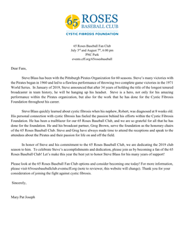 Dear Fans, Steve Blass Has Been with the Pittsburgh Pirates Organization for 60 Seasons. Steve's Many Victories with the Pira
