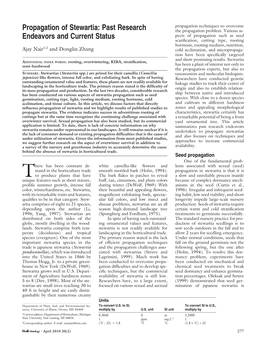 Propagation of Stewartia: Past Research the Propagation Problem