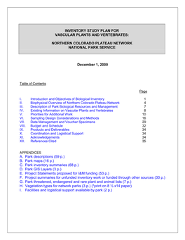 Inventory Study Plan for Vascular Plants and Vertebrates