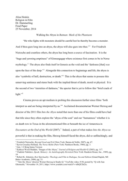 Alisa Heskin Religion in Film Dr. Hammerling Final Paper 25 November, 2014