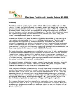 Mauritania Food Security Update: October 25, 2000