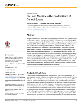 Diet and Mobility in the Corded Ware of Central Europe