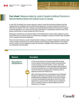 Measures Taken by Justice Canada to Address Practices in Warrant Matters Before the Federal Court of Canada