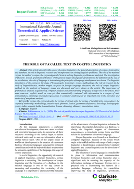 The Role of Parallel Text in Corpus Linguistics. ISJ Theoretical & Applied Science, 11 (91), 66-70