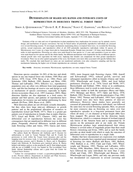 Determinants of Biased Sex Ratios and Inter-Sex Costs of Reproduction in Dioecious Tropical Forest Trees1