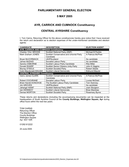 Parliamentary General Election 5 May 2005 Ayr