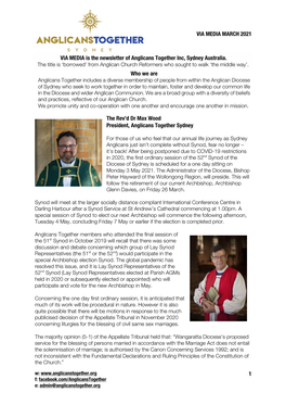 VIA MEDIA MARCH 2021 1 the Rev'd Dr Max Wood President, Anglicans Together Sydney Who We Are VIA MEDIA Is the Newsletter of An