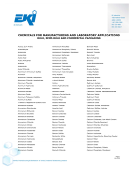 Chemicals for Manufacturing and Laboratory Applications Bulk, Semi-Bulk and Commercial Packaging