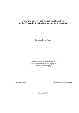 The Genus Category and Cranial Morphometrics of the Catarrhini with Implications for Fossil Hominins