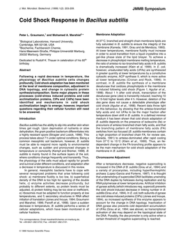 Cold Shock Response in Bacillus Subtilis