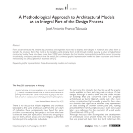 A Methodological Approach to Architectural Models As an Integral Part of the Design Process José Antonio Franco Taboada