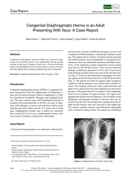 Congenital Diaphragmatic Hernia in an Adult Presenting with Ileus: a Case Report