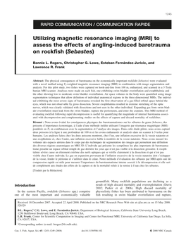 Utilizing Magnetic Resonance Imaging (MRI) to Assess the Effects of Angling-Induced Barotrauma on Rockfish (Sebastes)