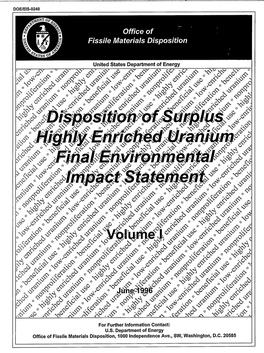 Disposition of Surplus Highly Enriched Uranium Final Environmental Impact Statemnt Is Enclosed for Your Information