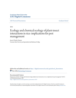 Ecology and Chemical Ecology of Plant-Insect