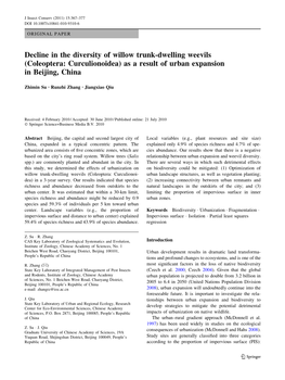 Decline in the Diversity of Willow Trunk-Dwelling Weevils (Coleoptera: Curculionoidea) As a Result of Urban Expansion in Beijing, China