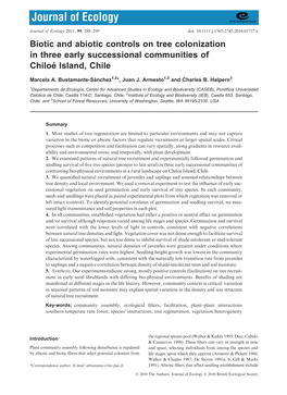 Biotic and Abiotic Controls on Tree Colonization in Three Early Successional Communities of Chiloe´Island, Chile