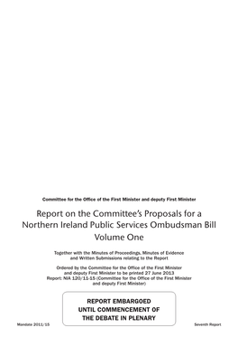 Report on the Committee's Proposals for a Northern Ireland Public