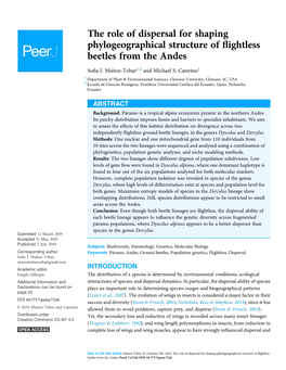 The Role of Dispersal for Shaping Phylogeographical Structure of ﬂightless Beetles from the Andes